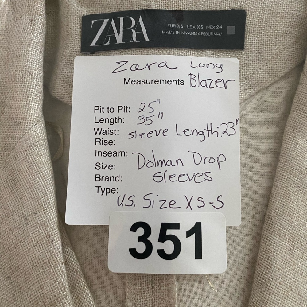 Zara Linen Blend Long Blazer Coat Oatmeal Oversized Dolman Sleeve SKU351 - Picture 9 of 9